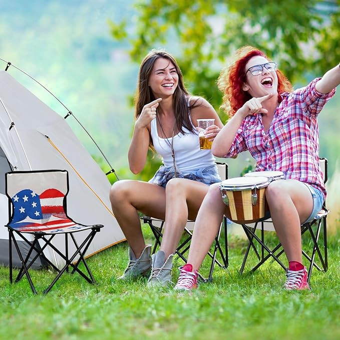 4th of July Independence Day Red and Blue Lips Portable Camp Chairs for Adults Ultra Lightweight Ultralight Camping Chair Includes Carry Bag Portable Chair for Waiting in Line for Camp Sports