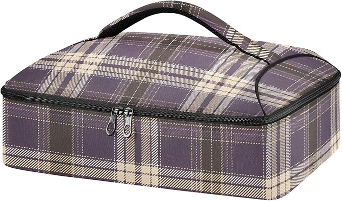 Casserole Carrier Purple and Brown Tartan Plaid Print Insulated Casserole Carrier for Hot or Cold Food Thermal Lunch Tote for Parties Picnic Travel Carry Bag