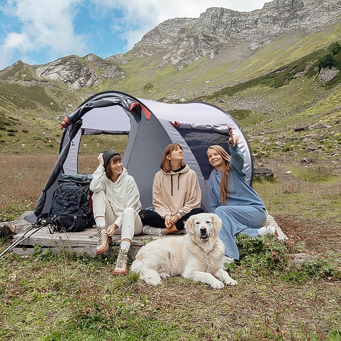 Pop-up Tent 3 Person Camping Tent Instant Portable Beach Tent Easy Pop Up Shade Tents 2 Doors for Camping Hiking &amp Traveling with Carrying Bag