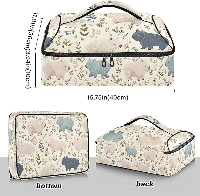 Casserole Carrier Cute Wombats PatternsInsulated Casserole Carrier for Hot or Cold Food Thermal Lunch Tote for Potluck Parties Picnic Beach Fits 9 x 13 Inches Baking Dish