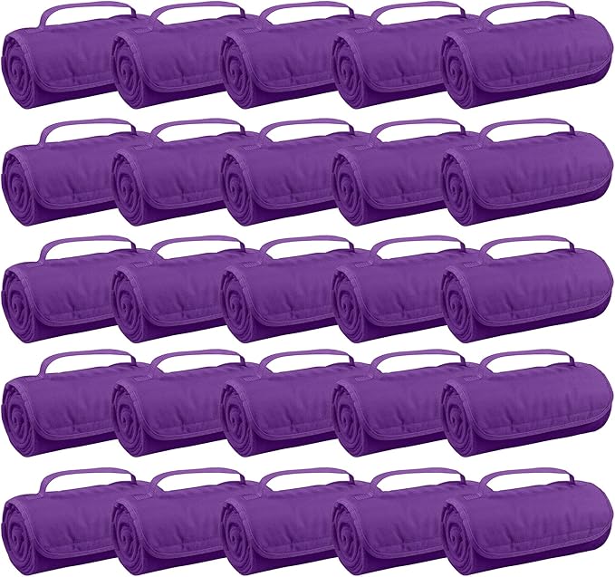 25 Ct of Roll-Up Blankets for Camping Travel Outdoors Beach Picnics – Purple – Hook + Loop Closure for Easy Use in Cars &amp on Airplanes – Customizable for Promotions &amp Events
