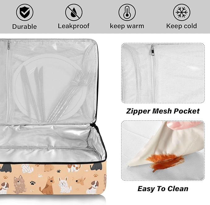 Casserole Carrier Lovely Dogs PatternInsulated Casserole Carrier for Hot or Cold Food Thermal Lunch Tote for Potluck Parties Picnic Beach Fits 9 x 13 Inches Baking Dish