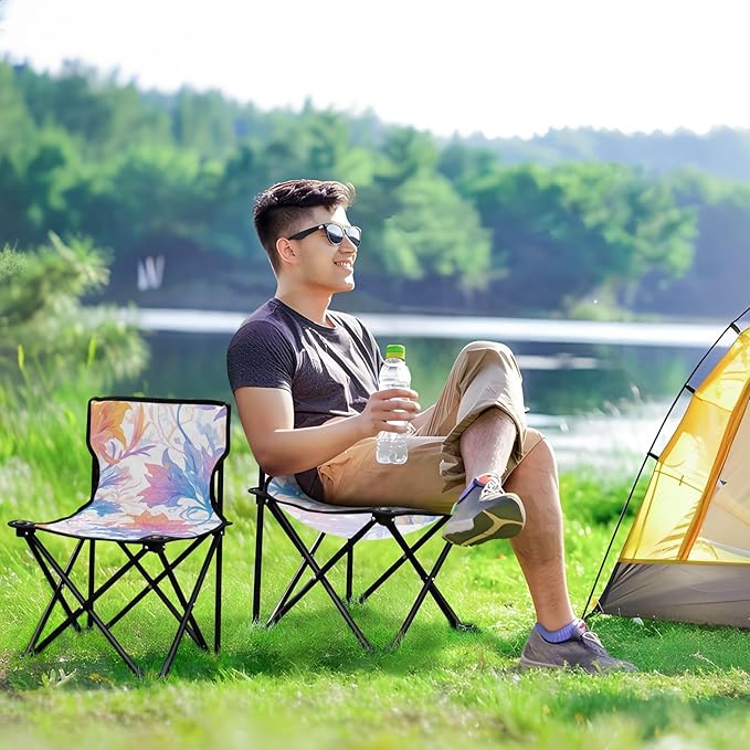 Orange-Purple Iris Portable Camping Chairs Folding Chair - Durable Oxford Fabric Lightweight Iron Frame Easy Fold Design - Ideal for Outdoor Activities Camping Fishing and Travel