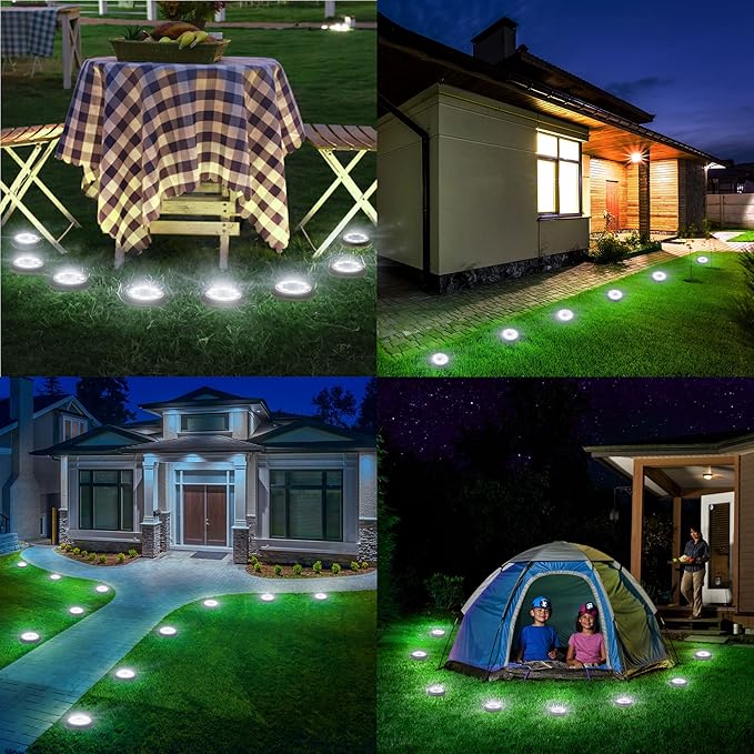 Flacchi Solar Lights Outdoor - Solar Powered Ground Lights Outdoor Solar Disk Light Waterproof Landscape Light for Patio Yard Pathway Walkway Driveway (Cool White 12 Pack)