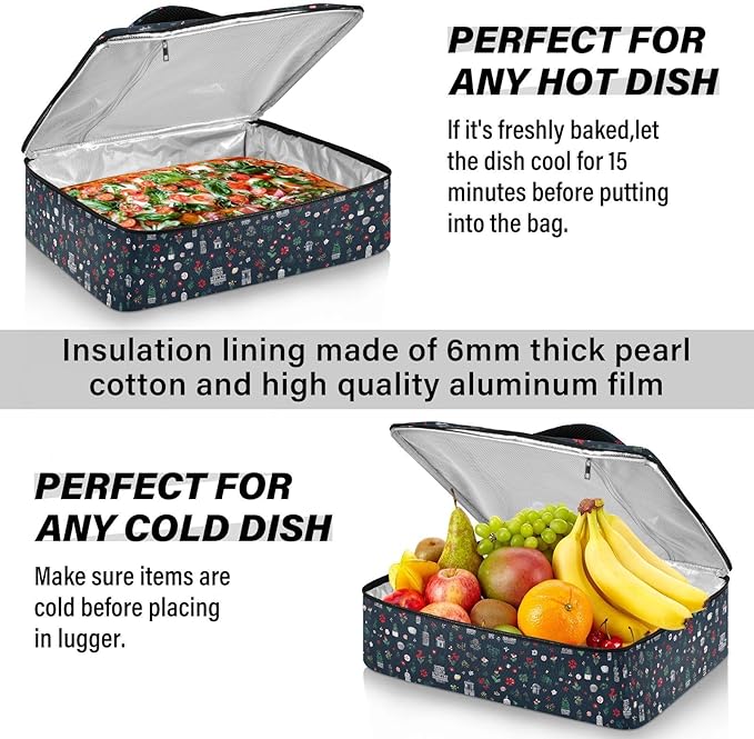 Casserole Carrier Pattern Italian SymbolsInsulated Casserole Carrier for Hot or Cold Food Thermal Lunch Tote for Potluck Parties Picnic Beach Fits 9 x 13 Inches Baking Dish