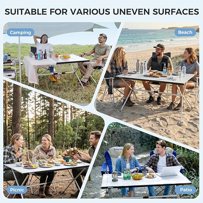 KingCamp Large Folding Camping Table Aluminum Roll Up Table Oversized Camp Table Stable Portable Outdoor Folding Table for Picnic Camping BBQ Backyard Party 57.4''×31.4'' 6-8 PersonSupport 176lbs