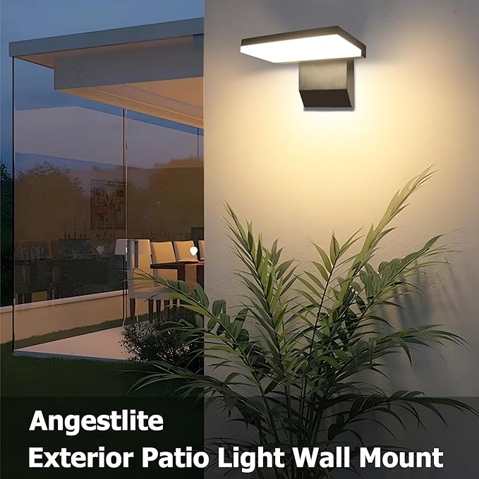 Modern Outdoor Wall Light 18W 1980LM Black Aluminum Patio Wall Sconce IP65 Waterproof LED Porch Lights 3000K Foldable Exterior Lighting Fixtures for House Garden Garage