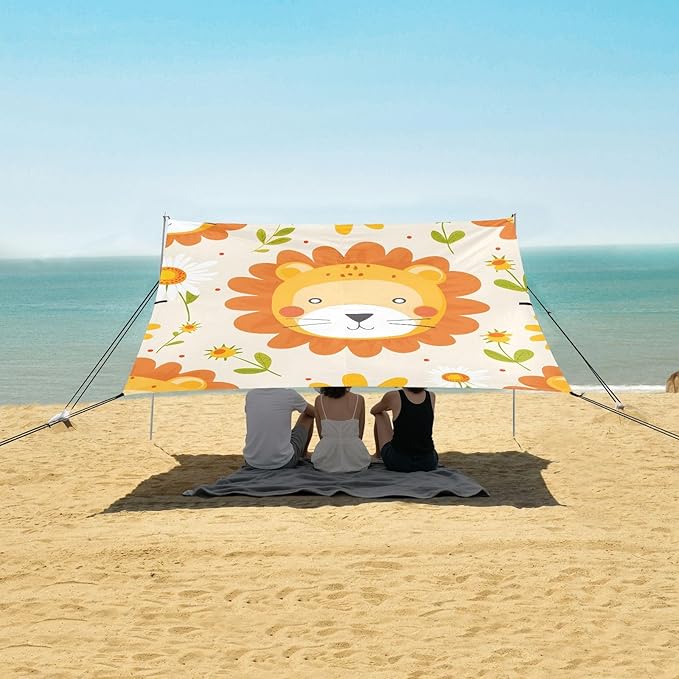 Cute Little Lion Camping Sun Shelter Beach Tent Portable Beach Sun Shade Outdoor Canopy for Camping Trips Fishing Picnic