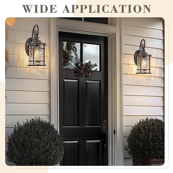 Emliviar 15.5 Outdoor Wall Mounted Light Fixture Farmhouse Porch Lighting in Oil Rubbed Bronze Finish Outside Lantern for Yard with Water Ripple Glass Shade XE229B ORB WG