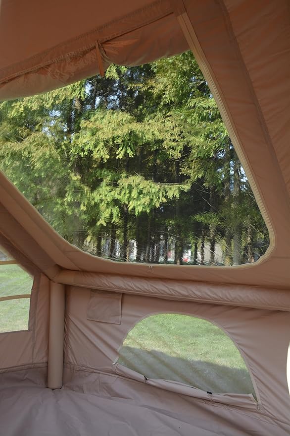 Inflatable Camping Tent Easy Setup 4 Season Glamping Tent Inflatable Structure 4-6 Persons Waterproof Windproof Outdoor Self-Supporting Blow up Tent Air Tent Portable House Beige