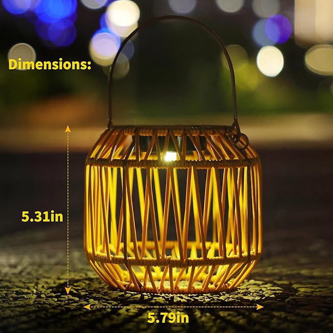 Solar Outdoor Rattan Lanterns Decorative Hanging Lights for Patio Garden Backyard（Two Pack）(Style 1)