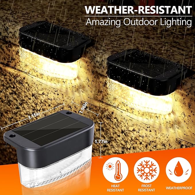 BrizLabs Solar Fence Lights Outdoor 12 Pack 3 Colors &amp 6 Modes LED Solar Deck Lights Warm White Outdoor Step Light IP65 Waterproof Cool White Wall Light Fence Lighting for Patio Yard Pool Raili