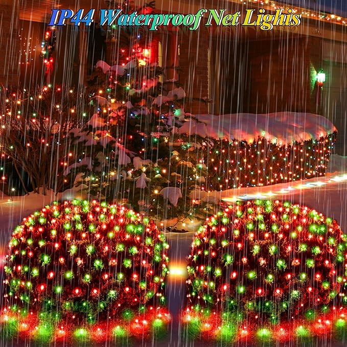Lovelite 300LED Christmas Net Lights 14.8ft x 5ft Mesh Lights Outdoor Green Wire 8 Modes Timer Waterproof Connectable String Lights for Bushes Xmas Tree Garden Holiday Party Decor - Red Green