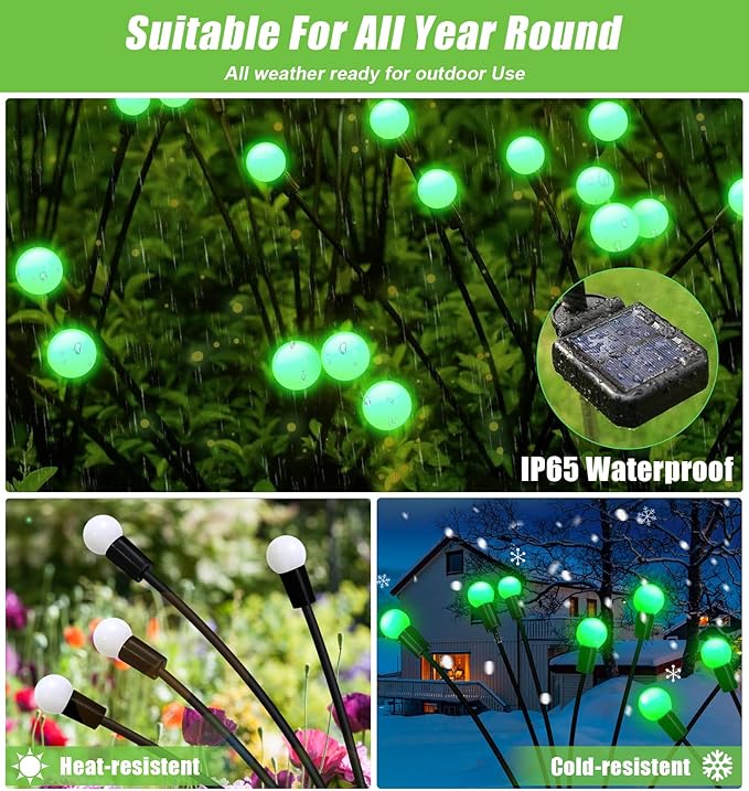 Solar Garden Lights Outdoor 4 Pack 24LED Waterproof Solar Powered Lights for Yard Pathway Patio Swaying Lawn Decor as Gardening Gifts for Women Holiday(4 Pack Green)