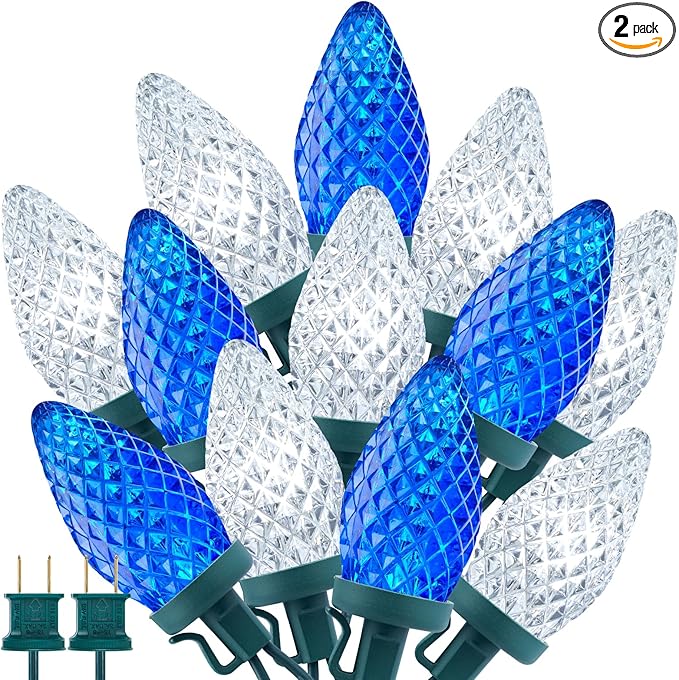 Brightown C9 LED Christmas String Lights 2 Pack Total 132ft 200LED Outdoor Lights String Plug-in Connectable Green Wire Lights Waterproof Roofline Lights String for Outside Yard Christmas Holiday