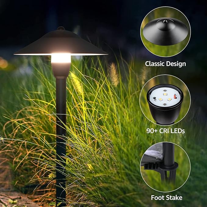 SUNVIE LED Pathway Lights Low Voltage 12-24V 3W Landscape Lighting 3000K Low Voltage Landscape Lights IP65 Waterproof Aluminum Path and Area Light for Outdoor Yard Garden Walkway 2 Pack