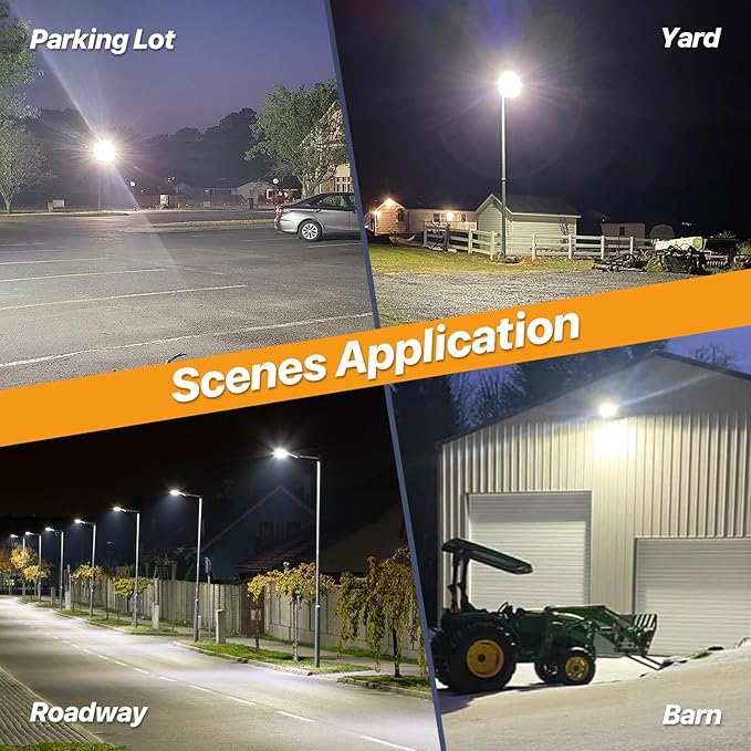 200W LED Parking Lot Light with Replaceable External Driver 30000LM Flood Light 5000K T3 Lens Dusk to Dawn Photocell AC100-277V IP65 Waterproof Outdoor Commercial Area Lighting