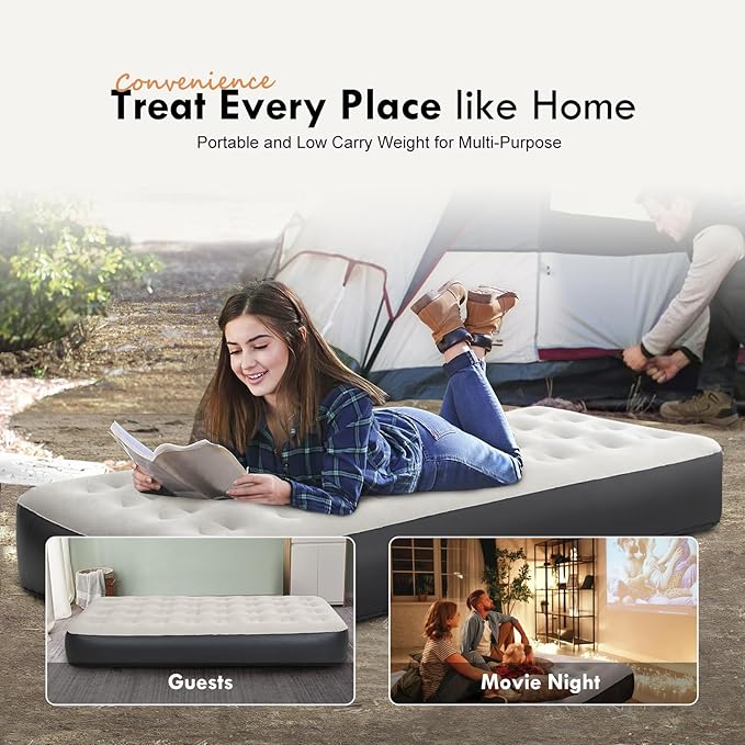 DIMAR GARDEN Twin Size Air Mattress with Built-in Pump Inflatable Flocked AirBed Blow Up Mattress