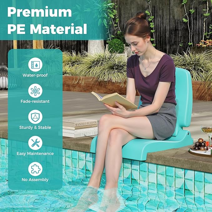 GYMAX 2 Pack Foldable Poolside Chairs for Edge of Pool Portable Pool Chair with Handle Drainage Hole Lightweight Folding Flip Seat for Beaches Camping Fishing Tailgating Lawn (Mint Green2)