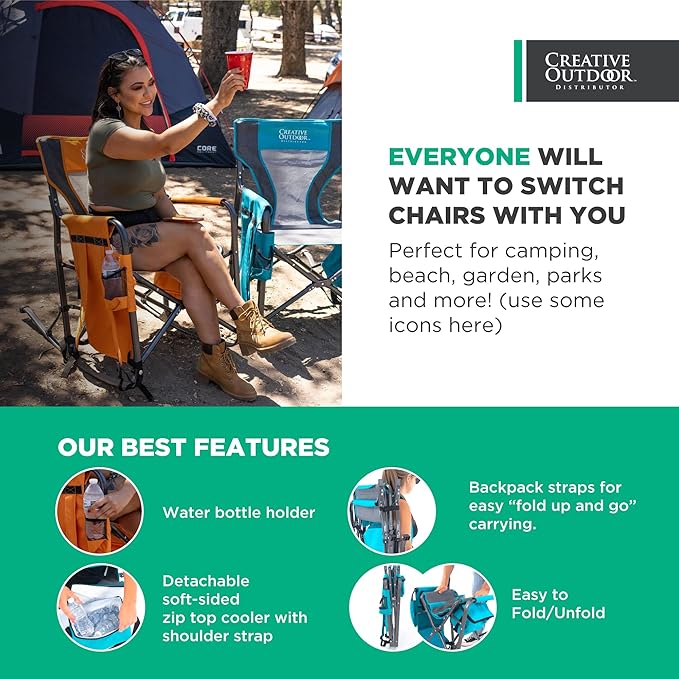 Creative Outdoor Collapsible Folding Rocking Director Chair | Camping Picnic Beach &amp Patio