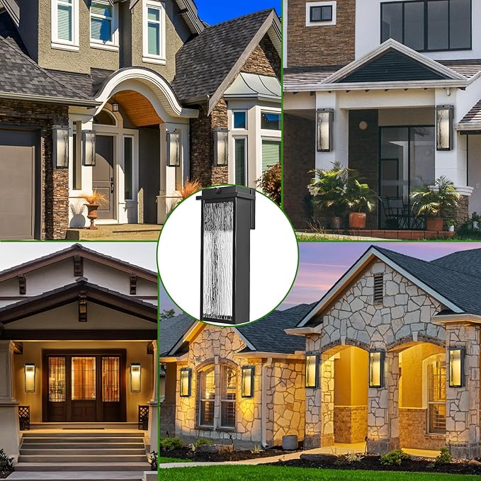 20 Extra Large Dusk to Dawn LED Outdoor Light 2 Packs Black Modern Exterior Lighting Fixtures Outside Porch Lights Wall Mount Mid-Century Wall Lantern with Rippled Glass Patio Sconce Lamp