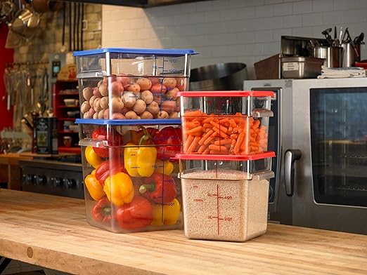 Carlisle FoodService Products Squares Square Food Storage Container with Stackable Design for Catering Buffets Restaurants Polycarbonate (Pc) 8 Quarts Clear