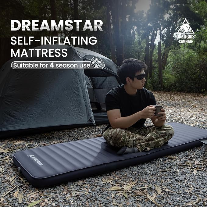 ONETIGRIS Dreamstar Single Air Mattress Self-Inflating Sleeping Pad Foam for Camping Backpacking Car Trips Travels Air Bed with Patch-up Kit