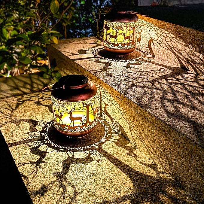 Deer Solar Lanterns Outdoor Waterproof Hanging Solar Lights Deer Gifts for Women Men Metal Decorative LED Lanterns for YardPatioLawnTabletopPathwayLandscapeGarden Decor