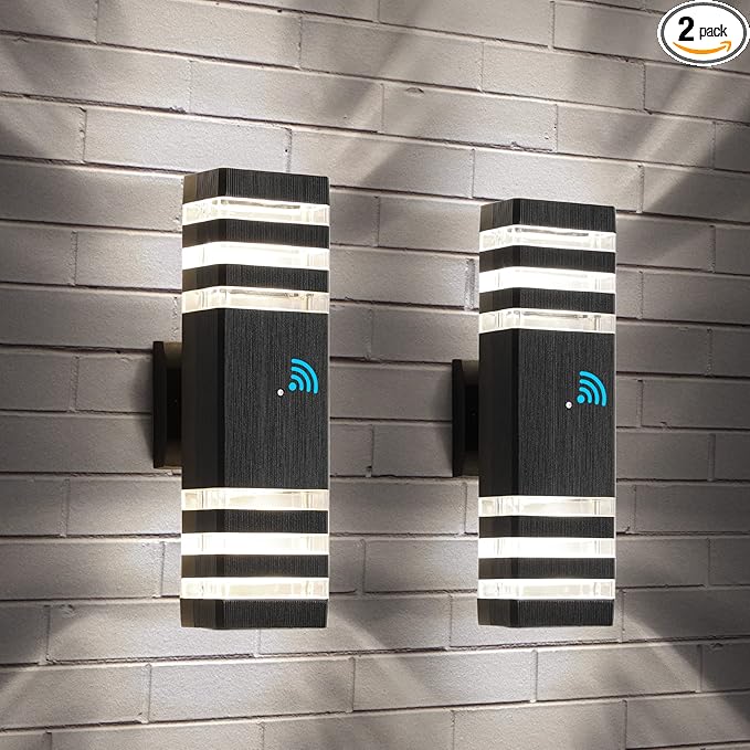 tewei Dusk to Dawn Outdoor Wall Lights Modern Exterior Light Fixture 3-Layer Up and Down Matte Black Outdoor Lights IP65 3000K Warm White Waterproof Modern Wall Sconce for Garage Porch 2 Pack