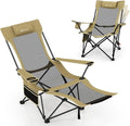 Goplus Reclining Camping Chair with Foot Rest Folding Lounge Chair for Adults w/Adjustable Backrest Storage Bag &amp Cup Holder Portable Recliner Beach Chair Outdoor Camp Picnics 330 LBS (1 Kha