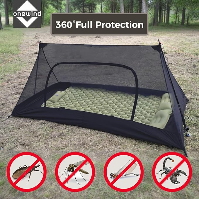 Onewind Mesh Tent with Bathtub Ultralight Mosquito Net Inner Tent with No-See-Um Breathable Mesh Double Sided Zipper for Camping and Hiking Black