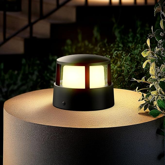 Pillar LightsOutdoor Post LightsOutdoor Column Lights Deck Lights Fence LightsPost Cap Lightslamp PostHigh Voltage Wired Waterproof Aluminum Post LightIP65 (Round 6.3X6.3IN)