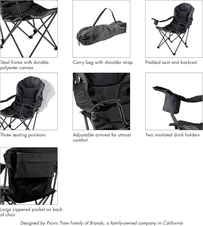 Picnic TIME Reclining Camp Chair Beach Chair for Adults Sports Chair with Carry Bag