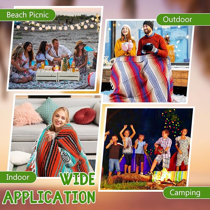 Macarrie 12 Pcs Mexican Beach Blankets Bulk Large Thick Serape Blanket Colorful Striped Yoga Throw for Outdoor Beach Park Picnic Car Couch Home
