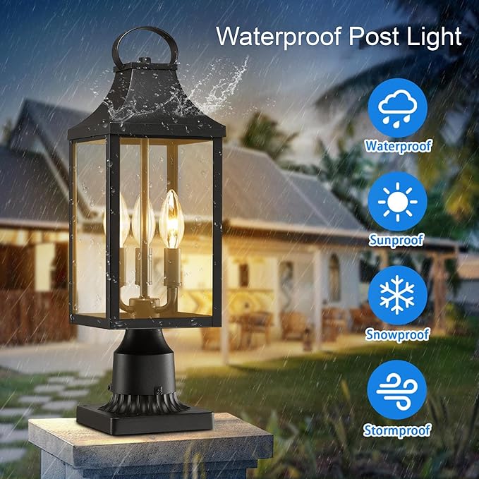 18.62 Post Light Outdoor Large 3-Light Lamp Post Light Fixture Modern Pillar Outside Lighting Waterproof Post Lantern Lamp Outdoor Post Light Fixtures Pole Lights for Porch 1 Pack