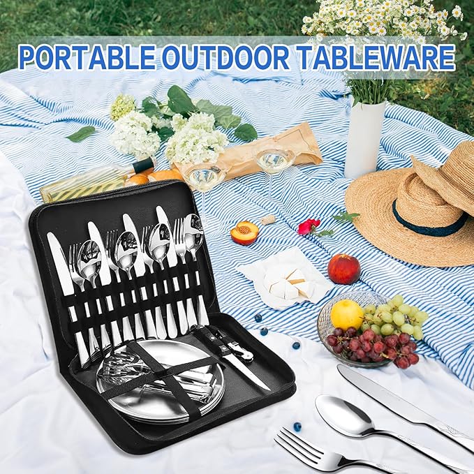 Camping Dishes Set Camping Plates and Utensils with Camp Organizer Camping Dinnerware