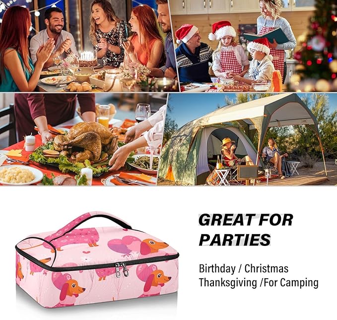 Casserole Carrier Loving DachshundInsulated Casserole Carrier for Hot or Cold Food Thermal Lunch Tote for Potluck Parties Picnic Beach Fits 9 x 13 Inches Baking Dish