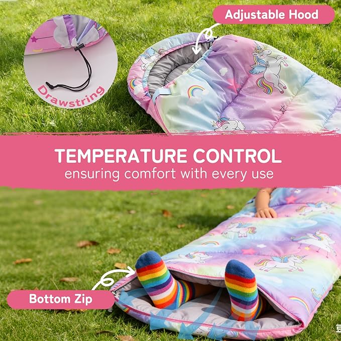 tuphen Kids Sleeping Bag - 50-77℉ 3-Season Waterproof Sleeping Bag for Boys &amp Girls Lightweight 2.2 lbs Camping Gear with Compression Bag Ideal for Camping Hiking Indoor