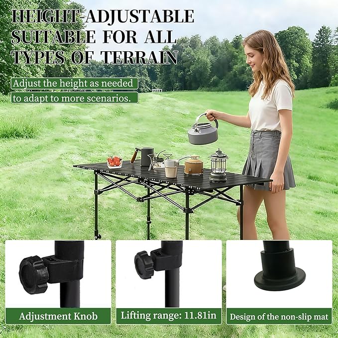 Adjustable Height Aluminum Folding Camping TableFolding Grill Tablefor Outdoor Camping Beach BBQ Patio and Picnic Durable &amp Waterproof with Carrying Bag (Trumpet)
