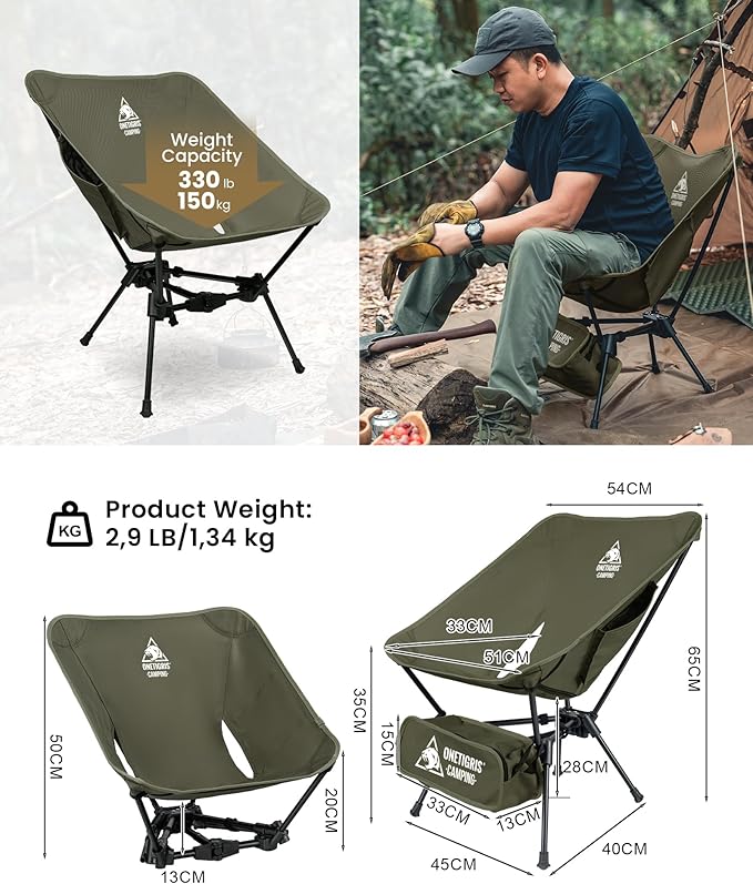 ONETIGRIS Tigerblade Camping Chair Lightweight Folding Backpacking Hiking Chair Compact Portable 330 lbs Capacity