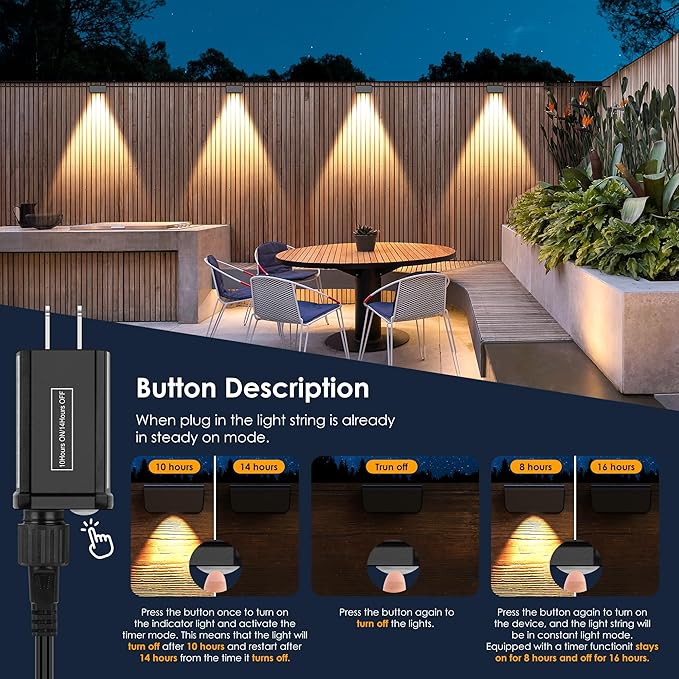 Fence Lights Outdoor IP65 Waterproof Deck Light with 45.93ft Cable Warm White Step Lights for Stairs Step Yard Patio and Pathway (10 Pack)