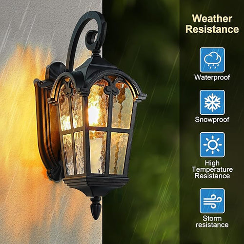 17.1'' H Aluminum Outdoor Wall Lights- Black Roman Style Waterproof &amp Anti-Rust Exterior Lighting Fixtures Hammered Outdoor Wall Lantern for Porch Doorway Garage Backyard 2 Pack