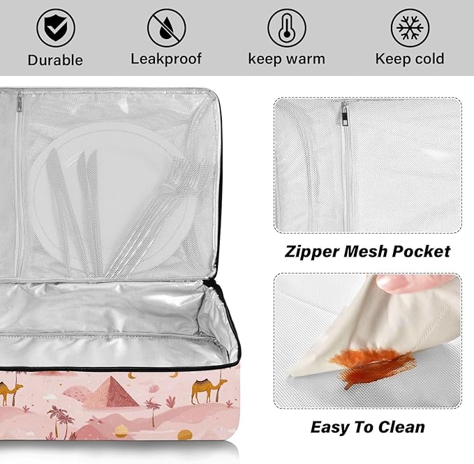 Casserole Carrier CamelsInsulated Casserole Carrier for Hot or Cold Food Thermal Lunch Tote for Potluck Parties Picnic Beach Fits 9 x 13 Inches Baking Dish