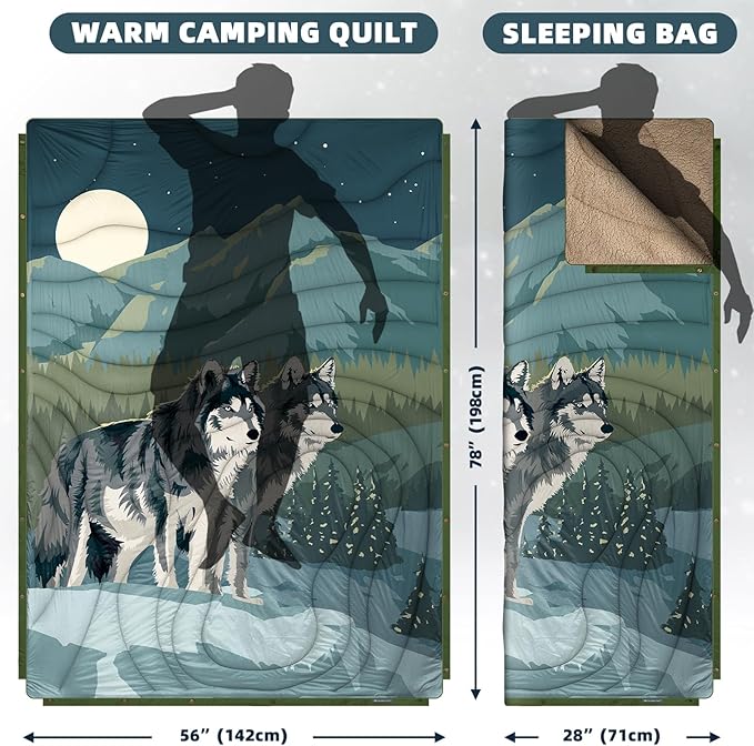 Outdoor Camping Blanket with Sherpa Lining Extra Warm Thick Camp Blankets and Puffy Ultralight Soft Poncho DWR Camping Quilt for Cold Weather Adventure Sleeping Backpacking 78x 56