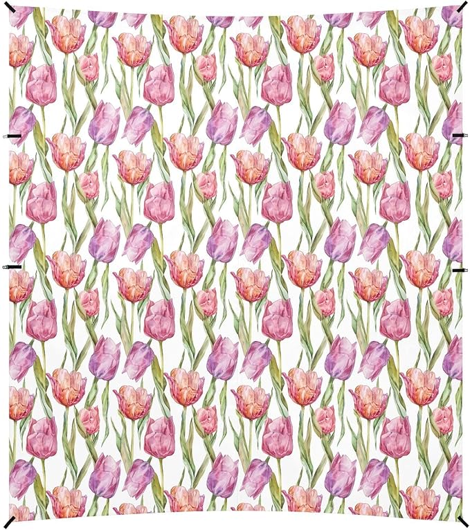 ALAZA Tulip Flower Floral Watercolor Beach Tent Sun Shelter UPF50+ Protection Beach Shade Canopy w/ 4 Sandbags for Outdoor Camping Fishing Backyard Fun Picnic 10x9 ft