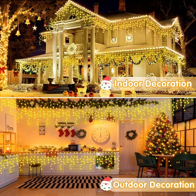 Hezbjiti 800LED Ice Lights 66FT Christmas Lights String Lights Outdoor Decoration 8 Modes 75 Drops Fairy Lights for Eaves Party Yard Garden Xmas Decor