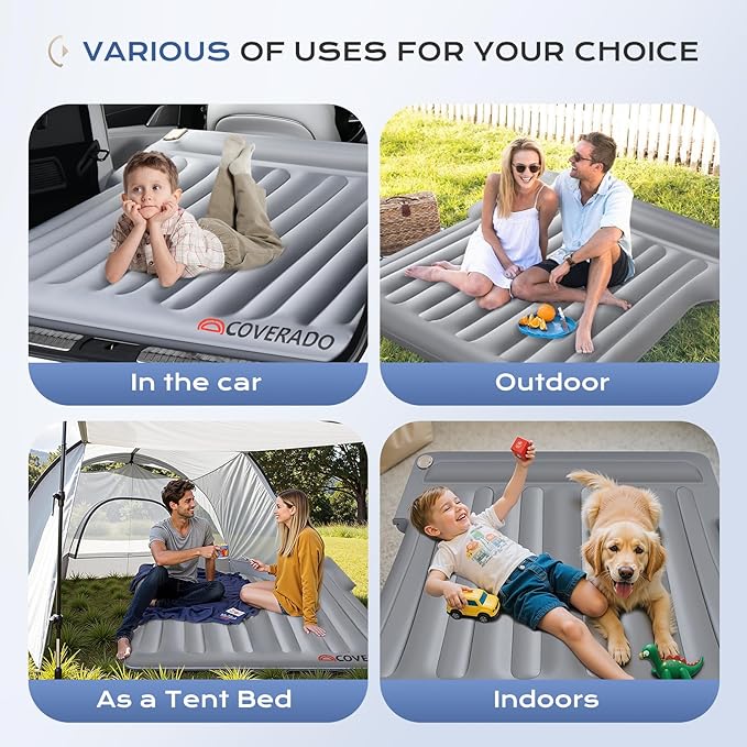 Coverado SUV Air Mattress with Wireless Built-in Pump &amp Pillows Durable Thickened 300D Oxford Fabric Car Air Bed for Camping Quick Easy Set-Up Universal Air Mattress for SUVs Minivans