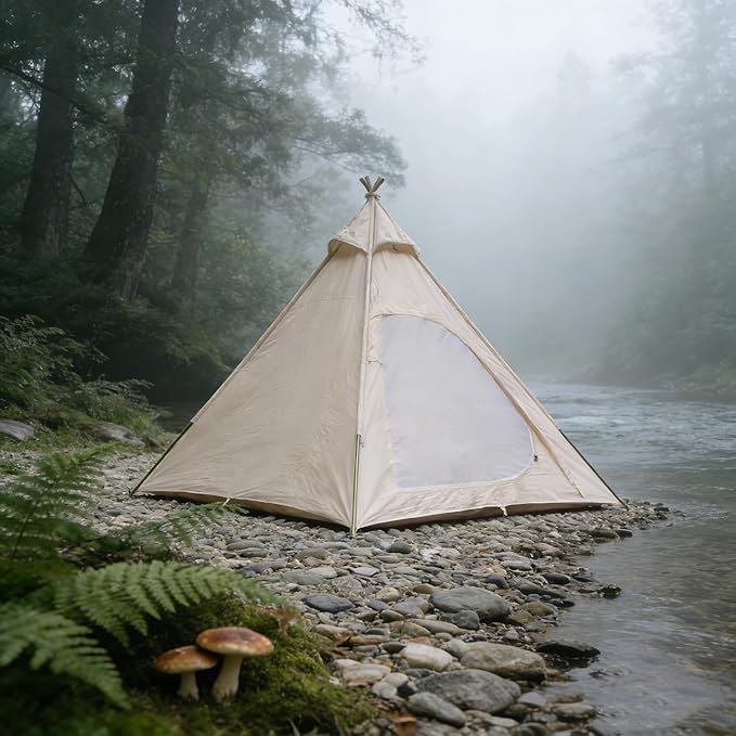 300D Oxford Fabric Pyramid Tent - Waterproof &amp Windproof Camping Tent for Backpacking &amp Hiking Trips