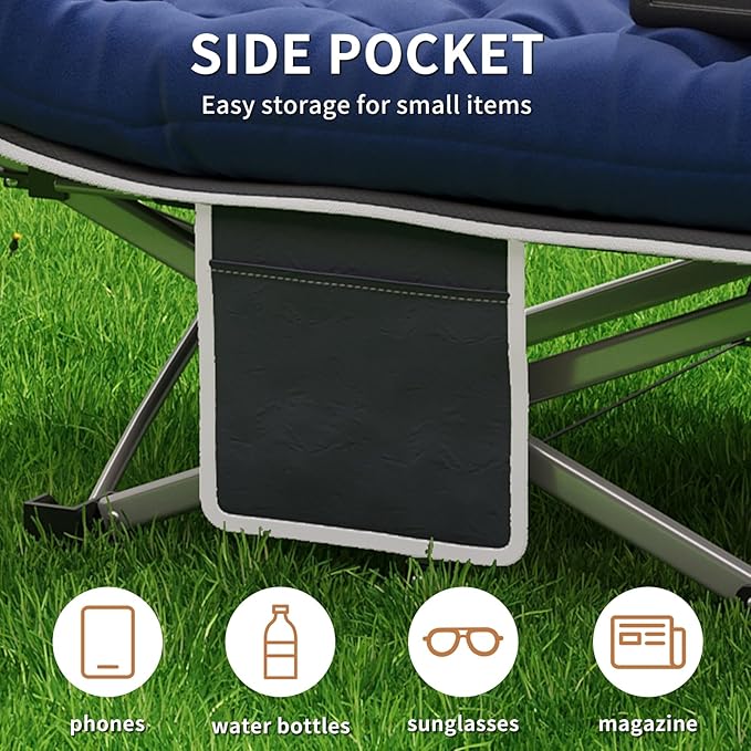 Blue Camping Cot with 2.9 Thick Mattress - Heavy Duty 600 LBS Folding Bed 75x28 Portable Guest Bed Waterproof Oxford Fabric &amp Alloy Frame for Camping RV Home Emergency