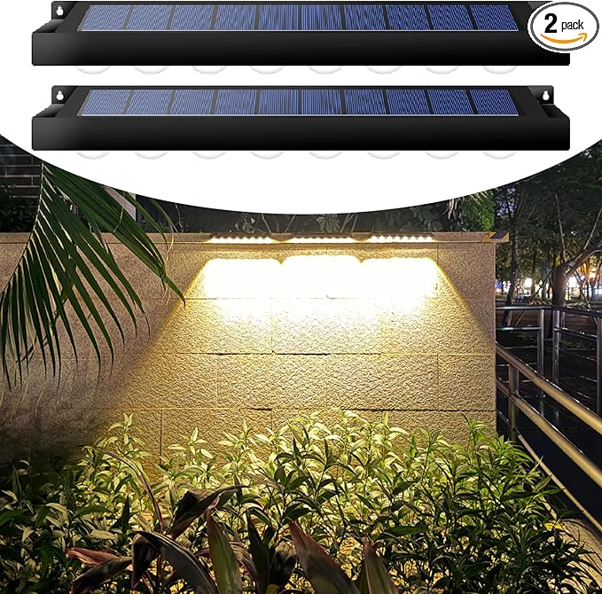 High Brightness Solar Fence Lights Solar Sign Lights Outdoor 2 Pack Automatic Charging and On/Off Light Switch 8 LED Beads for Gardens Porches Patios Decks Fencescapes - Warm White